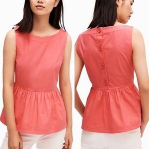 Kate Spade Coral Button Back Sleeveless Peplum Top Blouse Sz 0